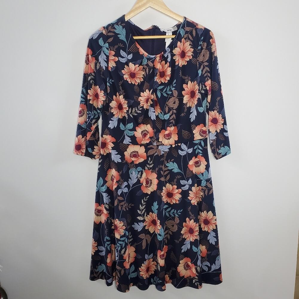 Wisp Kellen Knit navy blue floral knit dress stitch fix dress Size 14 New